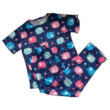 Pijama dama, model Elefanti, albastru/roz, XL