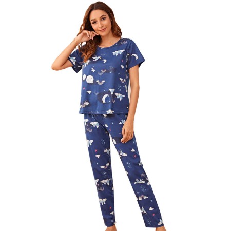 Pijama dama, model Curcubeu, albastru/alb, S