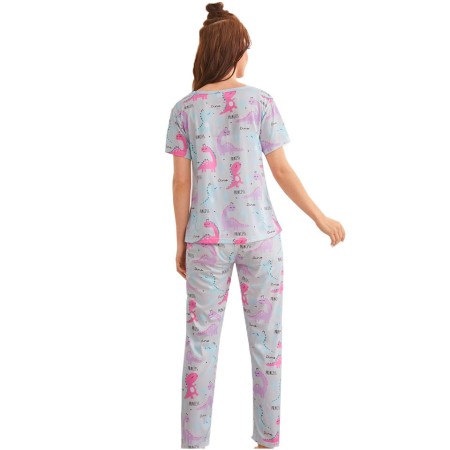 Pijama dama, model Dino, gri/rosu, S