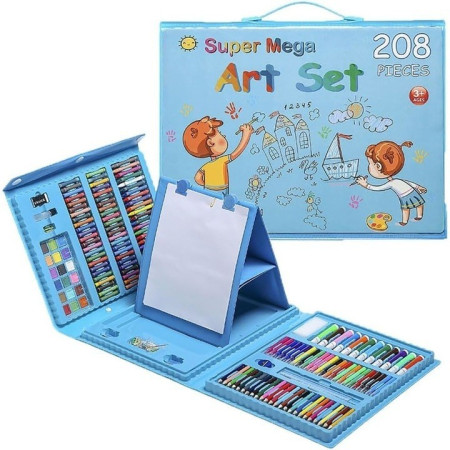 Set 208 Piese, Complet pentru Pictura si Desen, Cyrax, Tip Servieta, 3-12 Ani, 40.5 x 5 x 30 cm, Albastru