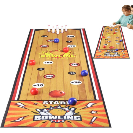 Joc Interactiv, Cyrax, Covor de Bowling 90 x 20 cm, 1-4 Jucatori, +5 Ani, 6 Mingi Incluse, 6 Popice, Galben