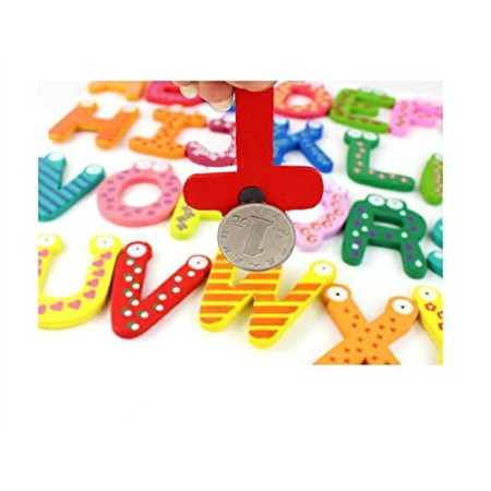Set 26 Magneti de Frigider pentru Copii, Cyrax, Model Alfabet A-Z, Figurine Amuzante, din Lemn, Multicolor