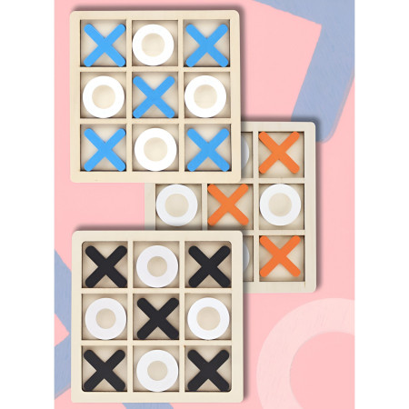 Jucarie Montessori Tic Tac Toe, Cyrax, Educativa, Interactiva, din lemn, X si O, 9 Piese, 14.3x14.3 cm, Negru Alb