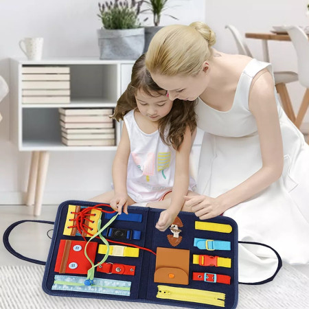 Carte Senzoriala Educativa Montessori, Cyrax, Dezvoltare Abilitati Motorii, 2 Pagini, 28x22x3 cm, Albastru