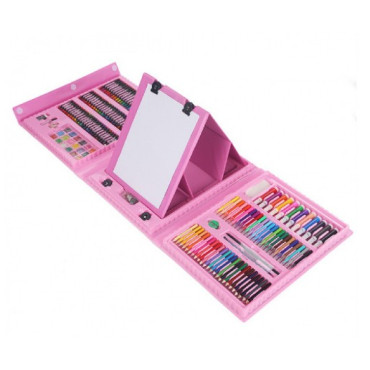 Set 208 Piese, Complet pentru Pictura si Desen, Cyrax, Tip Servieta, 3-12 Ani, 40.5 x 5 x 30 cm, Roz