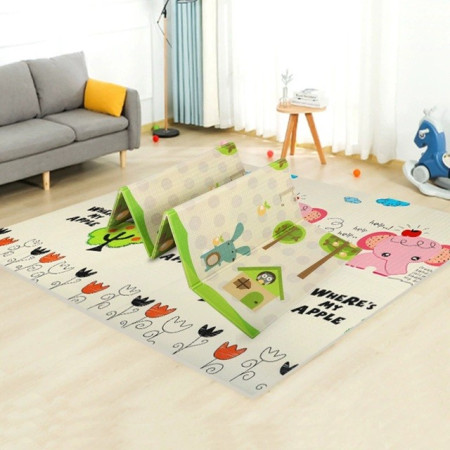 Covoras pentru Copii, Cyrax, cu 2 Fete, Model Elefantei/Padure, din XPE+PE, Impermeabil, Antiderapant, Protectie Termica, +3 Luni, Pliabil, 180 x 200 x 1.5 cm, Multicolor