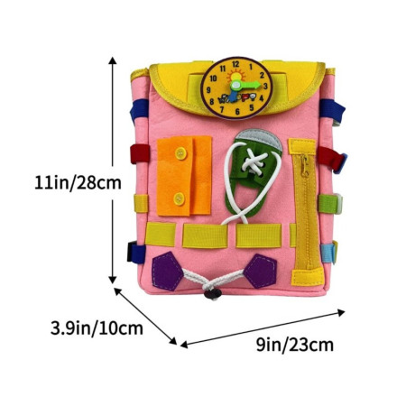 Ghiozdan Montessori, Cyrax, pentru Copii 2-6 ani, Fidget Pop, cu Catarame si Fermoare, Jucarii Senzoriale, Activitate de Invatare prin Joc, Roz, 0.25 kg, 28x10x23 cm