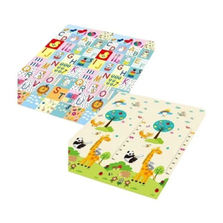 Covoras pentru Copii, Cyrax, cu 2 Fete, Model Litere/Girafe, din XPE+PE, Impermeabil, Antiderapant, Protectie Termica, +3 Luni, Pliabil, 180 x 200 x 1 cm, Multicolor