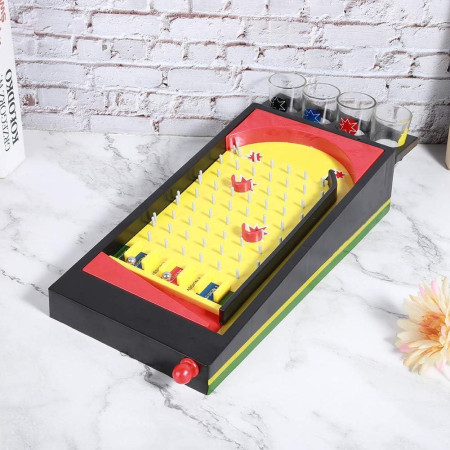 Joc de societate Pinball cu pahare pentru shoturi Cyrax, 40 x 17,7 cm, galben