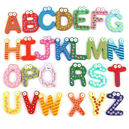 Set 26 Magneti de Frigider pentru Copii, Cyrax, Model Alfabet A-Z, Figurine Amuzante, din Lemn, Multicolor