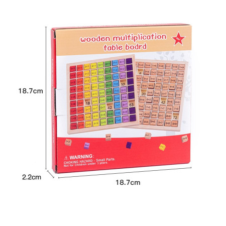 Joc Montessori din Lemn, Cyrax, Tabla Inmultirii, Blocuri, Tabel de Multiplicare pana la 9x9, Multicolor, 18x18x1.5 cm