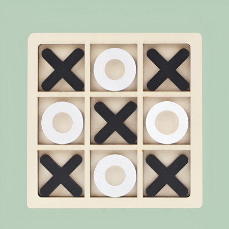 Jucarie Montessori Tic Tac Toe, Cyrax, Educativa, Interactiva, din lemn, X si O, 9 Piese, 14.3x14.3 cm, Negru Alb