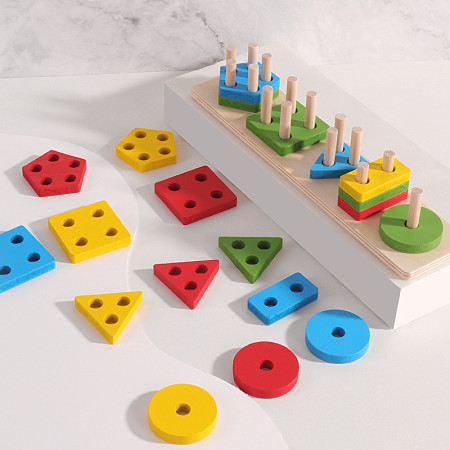 Jucarie Educativa Cyrax, Tip Montessori, din Lemn, + 36 Luni, Forme Geometrice, 20 Piese, 6 x 26.5 cm, Multicolor
