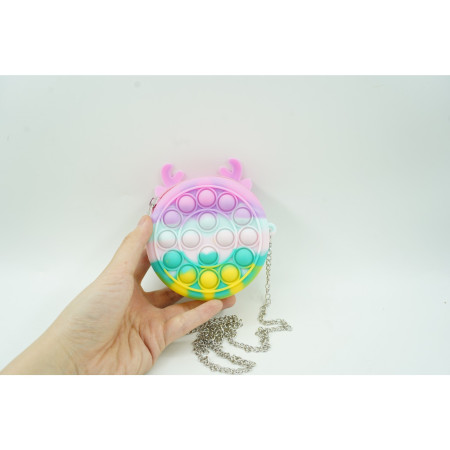 Jucarie antistres din silicon Cyrax, Pop it Now and Flip It ,Mini Geanta, Ren, 6 cm, Macarons