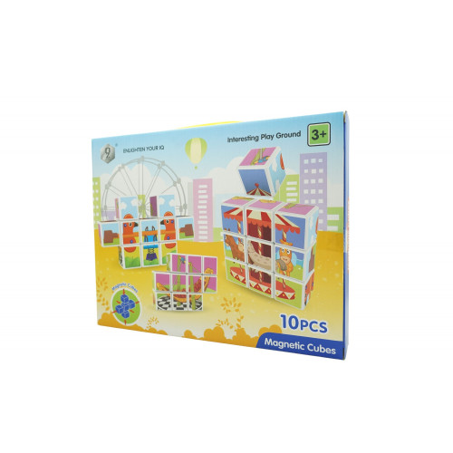 Cyrax Set inteligent de cuburi magnetice pentru copii, 10 piese, cutie depozitare, puzzle parc de distractii, +3 ani, multicolor...