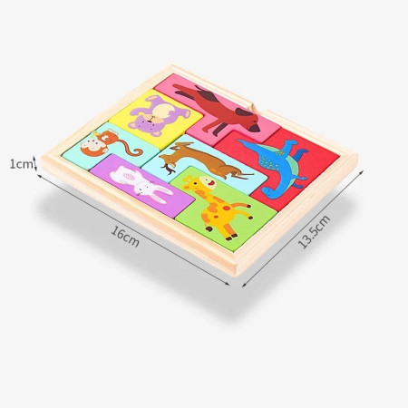 Puzzle din Lemn Cyrax, Tip Tetris, +4 Ani, cu Animale Colorate 3D, 7 Piese, Multicolor