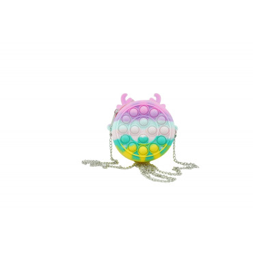 Jucarie antistres din silicon Cyrax, Pop it Now and Flip It ,Mini Geanta, Ren, 6 cm, Macarons