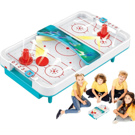 Masa Ice Hockey, Cyrax, cu Tabela de Scor, 2 Pucuri, din ABS, pentru Adulti/Copii +5 Ani, 28 x 8 x 16 cm, Alb/Albastru