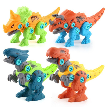 Set de Constructie/Asamblare, Cyrax, 4 Dinozauri, cu Bormasina Electrica, Baterii 2 x AA, Surubelnita si Cutie Depozitare, 22.5 x 14.5 x 15 cm, Multicolor