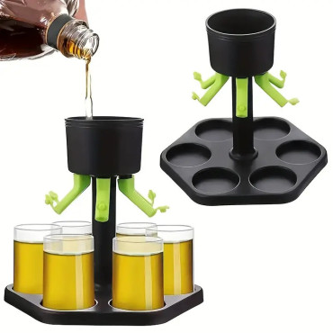 Dozator Hexagonal cu Suport pentru Shoturi, Cyrax, 6 Pahare, Set Complet cu Ambalaj si Cutie, Dispenser, Divizor, Joc de Baut, Negru
