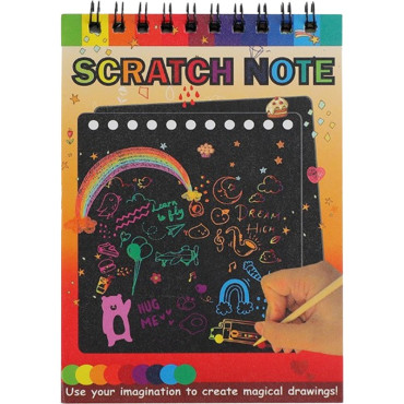 Caiet cu fise razuibile Cyrax, DIY Magic Scratch, 12 File, Curcubeu, Creion din Lemn, Cartonase negre, 14 x 10 cm, galben