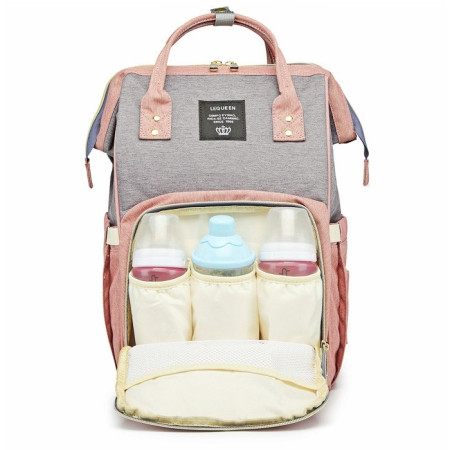 Rucsac Multifunctional pentru Mamici, Cyrax, din Panza Oxford, Compartimentare Multipla, Impermeabil, 43 x 18 x 26 cm, Roz/Gri