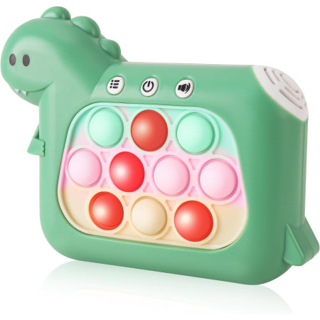 Jucarie Interactiva Pop It Whack A Mole, Cyrax, Tip Consola, Anti-Stres, 4 Moduri de Joc, din ABS si Silicon, +3 Ani, Model Dinozaur, Verde