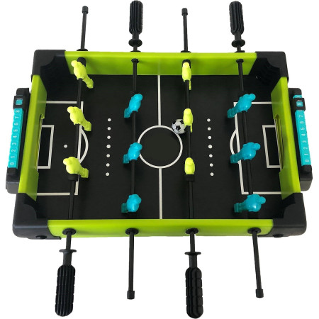 Masa de fotbal cu teren si 12 jucatori Cyrax, 4 manere, cu Tablou Scor, din Metal si ABS, 36.5 x 35.5 x 8 cm, Design Multicolor, pentru copii/adulti, verde