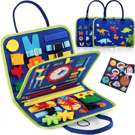 Carte Senzoriala Educativa Montessori, Cyrax, Dezvoltare Abilitati Motorii, 3 Pagini, Model Alfabet, 28x25x4 cm, Albastru