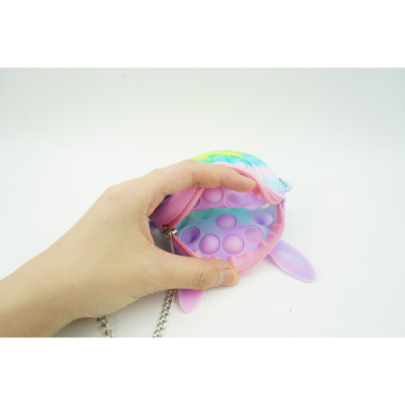 Jucarie antistres din silicon Cyrax, Pop it Now and Flip It ,Mini Geanta, Iepuras, 6 cm, Macarons