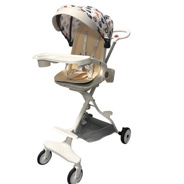 Carucior Sport Cyrax 3in1, 6-36 Luni, Reversibil, Pliabil, Tavita pentru Masa, Pozitie de Somn, Centura de Siguranta, Roti 360, Suport Pahar, Copertina pentru Soare, 32x63x95cm, Crem Model Jungla