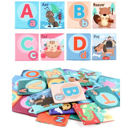 Set 26 Carduri din Panza cu Doua Fete, Cyrax, Model Litere, Educational, Interactiv, Saculet Inclus, Multicolor