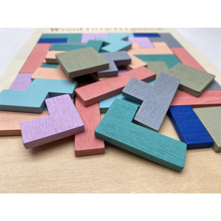 Puzzle Montessori, Cyrax, din Lemn, Tip Tetris, +36 Luni, Forme Neregulate, 40 Piese, 26.5 x 17.7 cm, Multicolor Pastelat