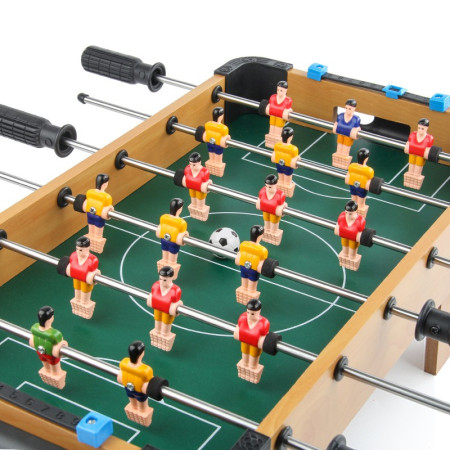 Masa de fotbal cu teren si 18 jucatori Cyrax, 6 manere, cu tablou pentru scor, din metal, lemn si ABS, 51 x 44 x 17.5 cm, cu picioare, pentru copii/adulti