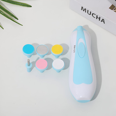 Set Pila Electrica pentru Copii si Bebelusi, Cyrax, ABS, 6 Accesorii, cu Lumina LED, Albastru Alb