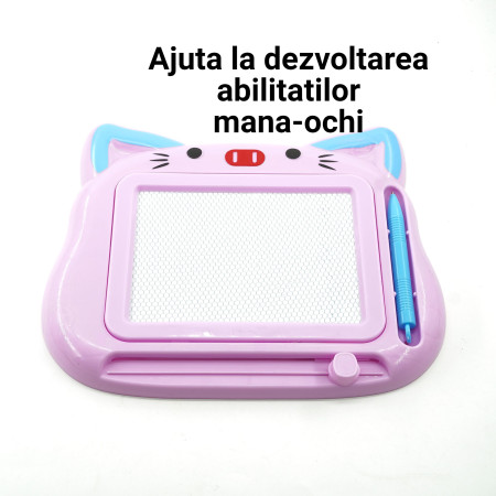Tablita Magnetica de Scris si Desenat, Cyrax, Model Pisica, cu Creion, Dimensiuni 23.2x18.5 cm, Suprafata Desen 14.6x10.4 cm, Dezvolta Imaginatia si Creativitatea, Incurajeaza Exersarea Scrisului, Mov