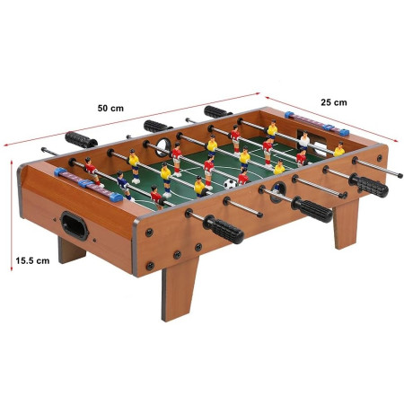 Masa de fotbal cu teren si 18 jucatori Cyrax, cu tablou pentru scor, din metal, lemn si ABS, 50 x 25 x 15.5 cm, pentru copii