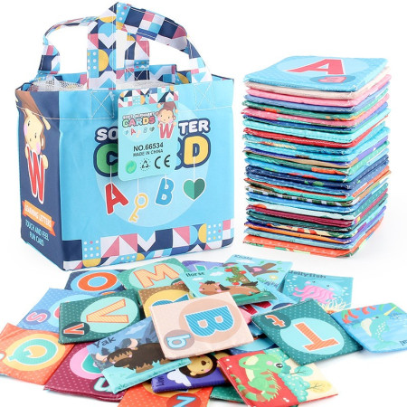 Set 26 Carduri din Panza cu Doua Fete, Cyrax, Model Litere, Educational, Interactiv, Saculet Inclus, Multicolor
