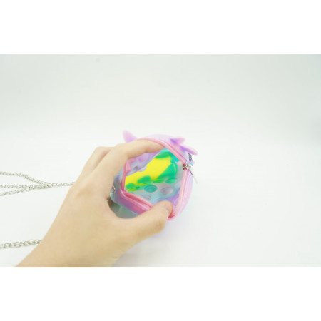 Jucarie antistres din silicon Cyrax, Pop it Now and Flip It ,Mini Geanta, Vacuta, 6 cm, Macarons