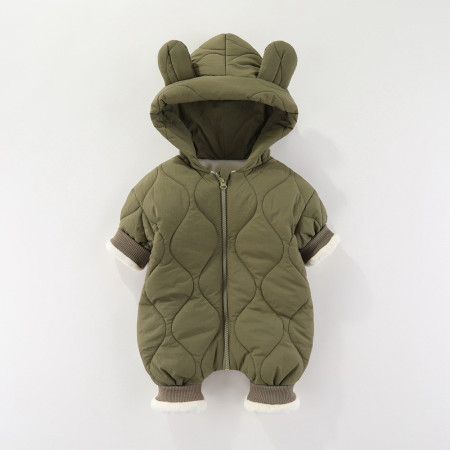 Combinezon de Iarna, Cyrax, pentru Bebelusi, din Bumbac, cu Urechi, Mansete Elastice, Unisex, 66 cm, Verde