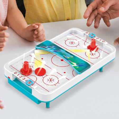 Masa Ice Hockey, Cyrax, cu Tabela de Scor, 2 Pucuri, din ABS, pentru Adulti/Copii +5 Ani, 28 x 8 x 16 cm, Alb/Albastru