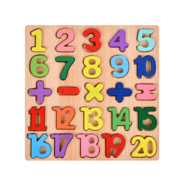 Tabla Montessori, Cyrax, din Lemn, Educatie Timpurie Cifre, 25 Piese Lemn, +18 Luni, 20 x 20 cm, Vopsea pe Baza de Apa, Multicolor