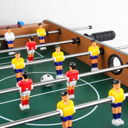 Masa de Fotbal cu Teren si 18 Jucatori Cyrax, 6 Manere, cu Tablou pentru Scor, din Metal, Lemn si ABS, 69 x 36.5 x 61 cm, cu Picioare, pentru copii/adulti
