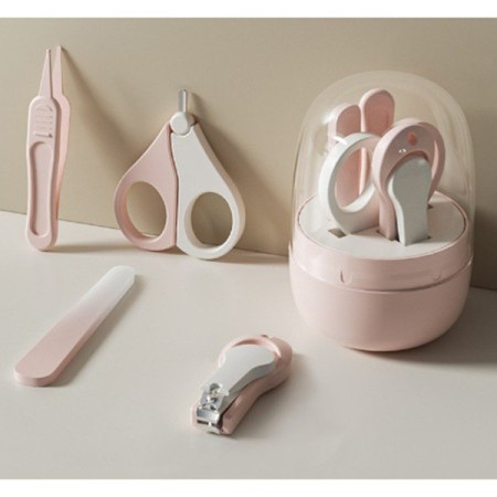 Set 4in1 de Ingrijire Unghii pentru Bebelusi, Cyrax, Cutie de Depozitare Tip Borcan, 0-6 Ani, 10 x 7 x 6 cm, Roz