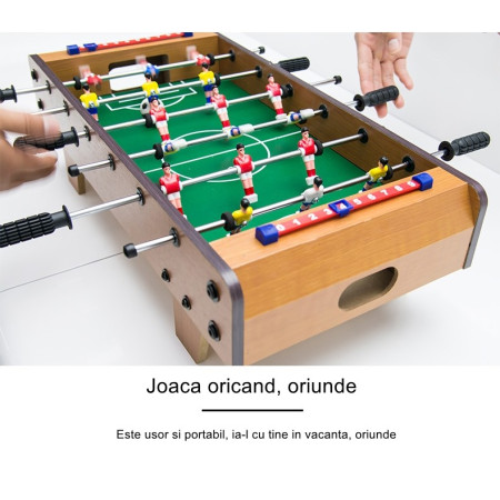 Mini Masa de Fotbal cu Teren si 18 Jucatori Cyrax, 6 Manere, cu Tablou pentru Scor, din Metal, Lemn si ABS, 50 x 25 x 16 cm, cu Picioruse, pentru copii/adulti