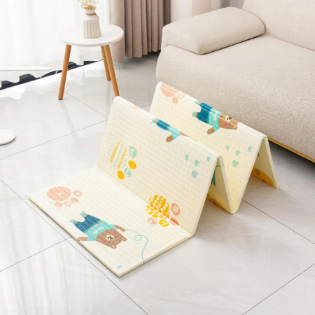 Covoras pentru Copii, Cyrax, cu 2 Fete, Model Zmeu/Ursi, din XPE+PE, Impermeabil, Antiderapant, Protectie Termica, +3 Luni, Pliabil, 150 x 200 x 1.5 cm, Multicolor