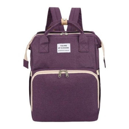 Rucsac Multifunctional pentru Mamici, Cyrax, cu Patut Pliabil si Baza de Schimbat, Rezistent la Apa, Capacitate Mare, Usor, Compartimente Multiple, Buzunar Termic pentru Lapte, 42 x 32 x 22 cm, Mov