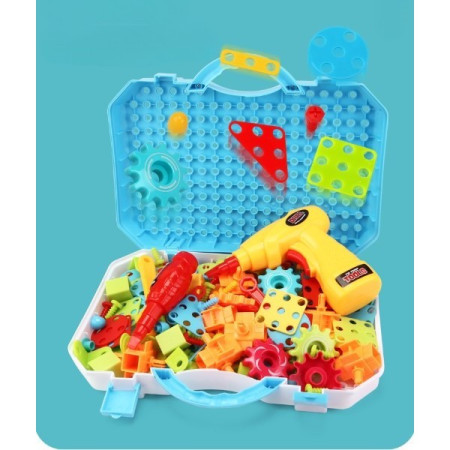 Jucarie Educativa Si Interactiva, Cyrax, Set De Constructie Puzzle Din ABS Cu Bormasina Pentru Dezvoltatea Creativitatii Si A Indemanarii 2D si 3D, Valiza, +3, 31x7x25 cm, 338 Piese
