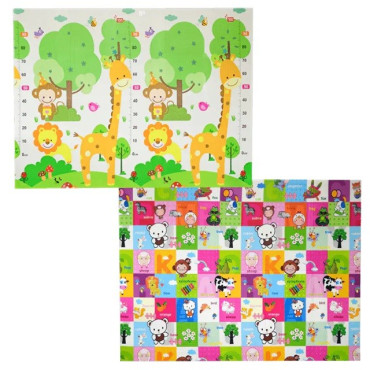 Covoras pentru Copii, Cyrax, cu 2 Fete, Model Safari/Animale, din XPE+PE, Impermeabil, Antiderapant, Protectie Termica, +3 Luni, Pliabil, 150 x 200 x 1 cm, Multicolor