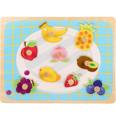 Puzzle Montessori din Lemn pentru Copii, Cyrax, 3D, 0-3 Ani, Model Fructe, Educativ, Intuitiv, Creativ, 9 Piese, 30x22.5x0.8 cm, Multicolor
